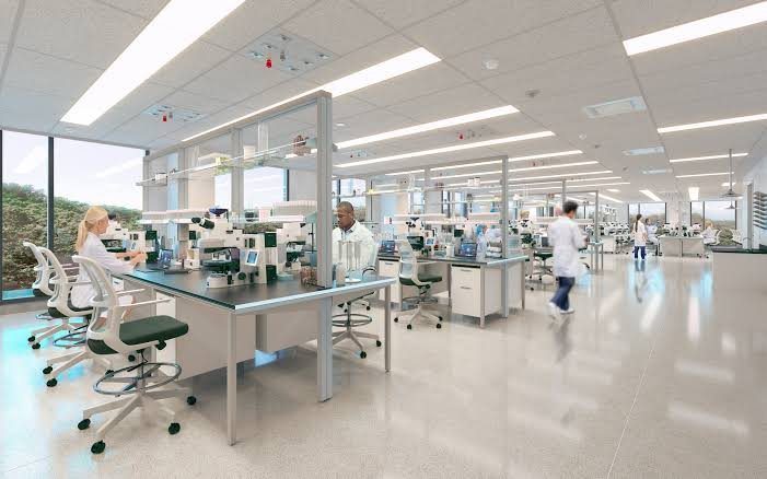 a bright, modern biotech lab